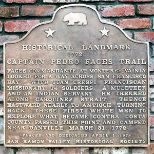 Historical landmark sign for the Captain Pedro Fages Trail